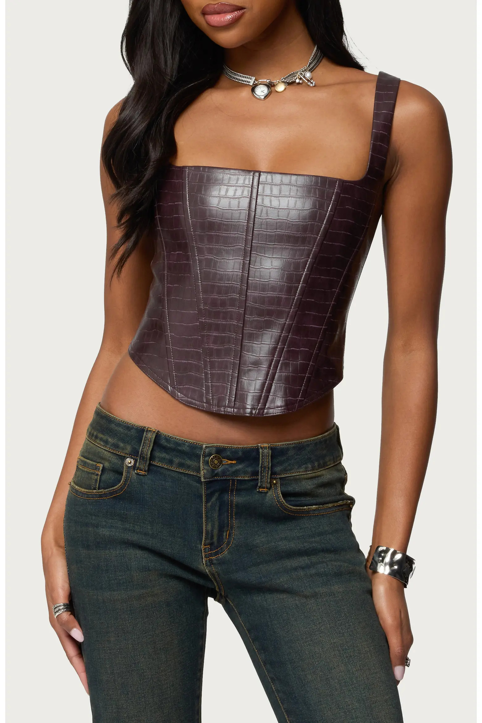 EDIKTED Shana Croc Embossed Faux Leather Corset Top (Women) | Nordstrom | Nordstrom