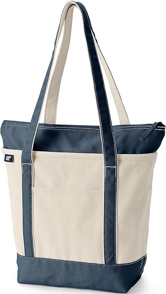 Lands' End Zip Top Long Handle Canvas Tote Bag | Amazon (US)
