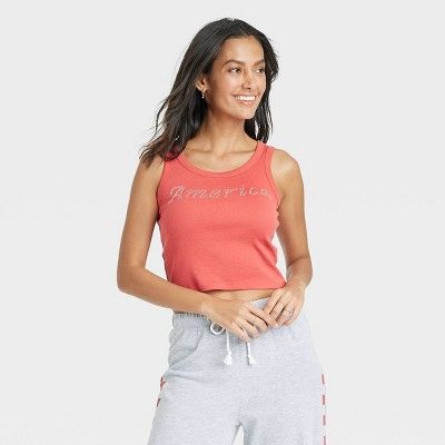Women's America Cropped Graphic Tank Top - Red | Target