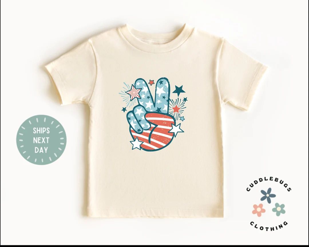 Fourth of July Toddler Shirt Retro Peace Sign Fingers Kids Tee Patriotic Kids Independence Day Gi... | Etsy (US)
