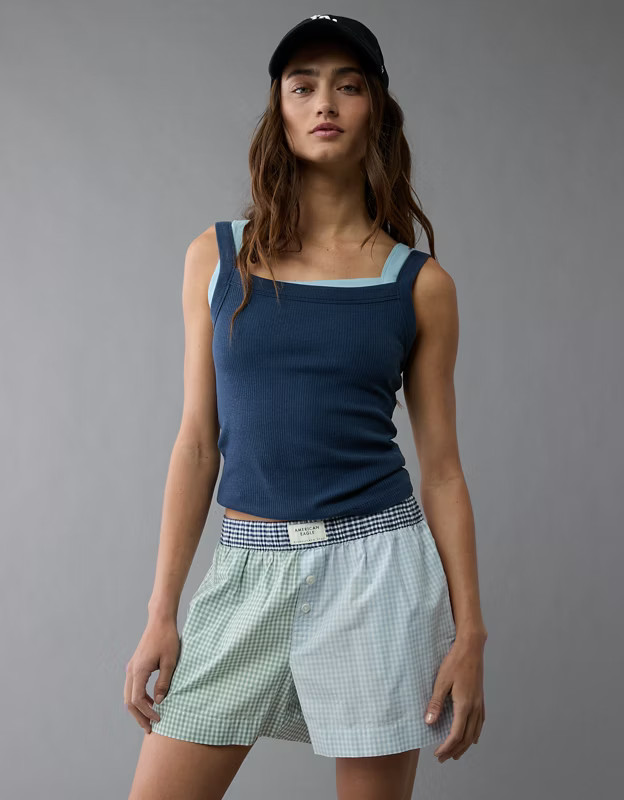 AE Gingham Colorblock Boxer Sleep Short | American Eagle Outfitters (US & CA)