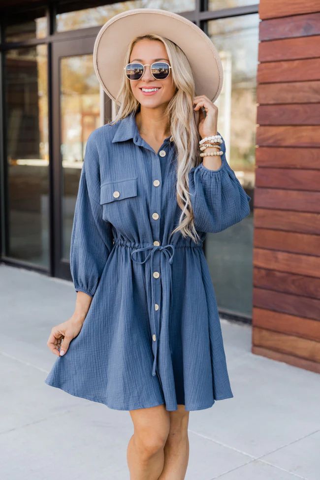 What I Like About You Blue Shirt Dress FINAL SALE | The Pink Lily Boutique