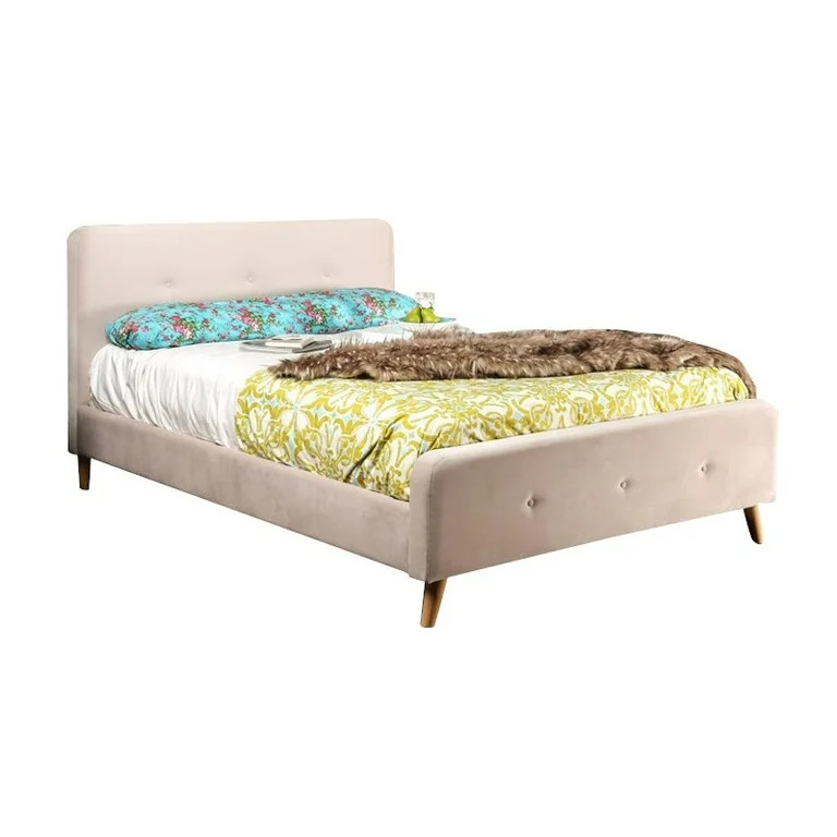 Furniture of America Celia Chenille Upholstered Queen Platform Bed in Beige | Walmart (US)