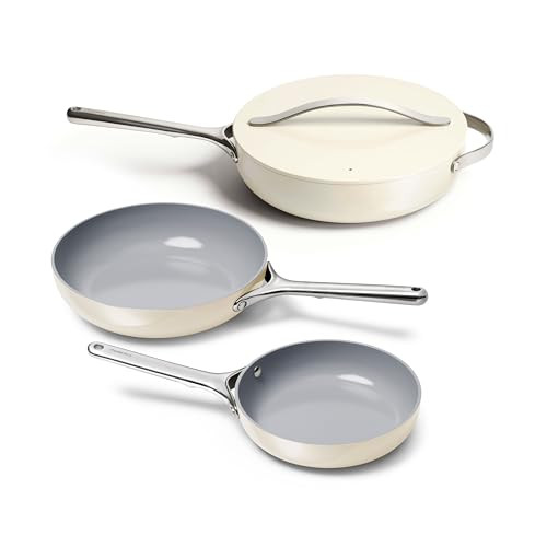 Caraway 4-Piece Fry Pan Set - Non-Stick Frying Pans (10.5” & 8”) & Non-Stick Sauté Pan - Non Toxic, PTFE & PFOA Free - Oven Safe & Compatible with All Stovetops (Gas, Electric & Induction) - Cream | Amazon (US)
