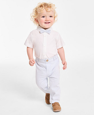 First Impressions Baby Boys Button-Up Shirt, Seersucker Bowtie, and Seersucker Pants, 3 Piece Set... | Macy's