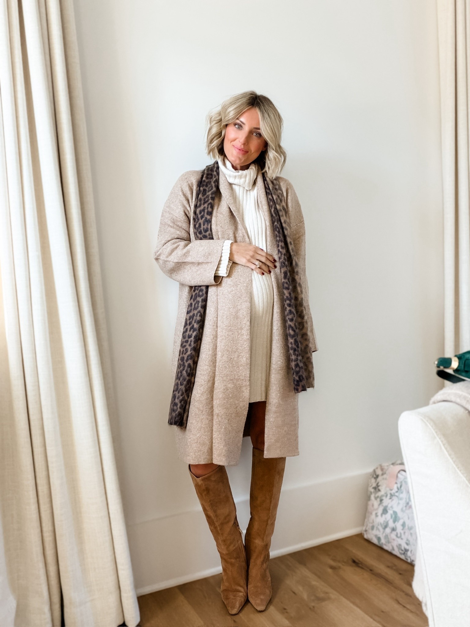 Loving this cozy holiday look! These pieces are not only stylish but will keep you warm all season long! Wearing size small. 

Loverly Grey, Target find, Amazon find, neutral sweater dress, bump friendly dress, maternity dress, neutral cardigan, leopard print scarf, Thanksgiving outfit ideas, holiday outfit ideas 

#LTKStyleTip #LTKBump #LTKHoliday