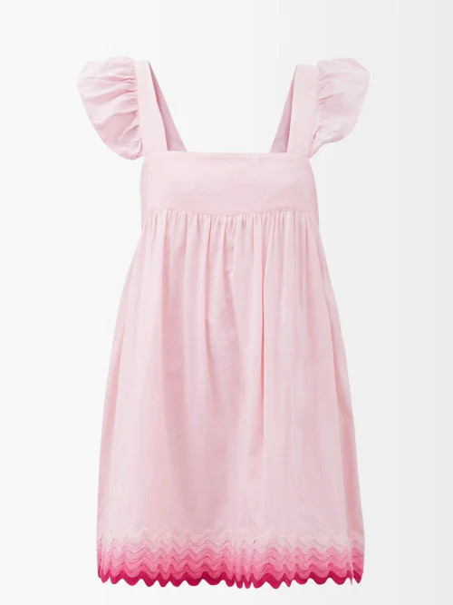 Juliet Dunn - Square-neck Rick Rack Trim Cotton Dress - Womens - Light Pink Multi | Matches (US)