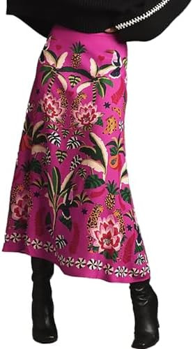 Csvinkiko Womens Midi Skirt Tropical Floral Print Plant Fun Elastic Waist Spring Summer Flowy A L... | Amazon (US)