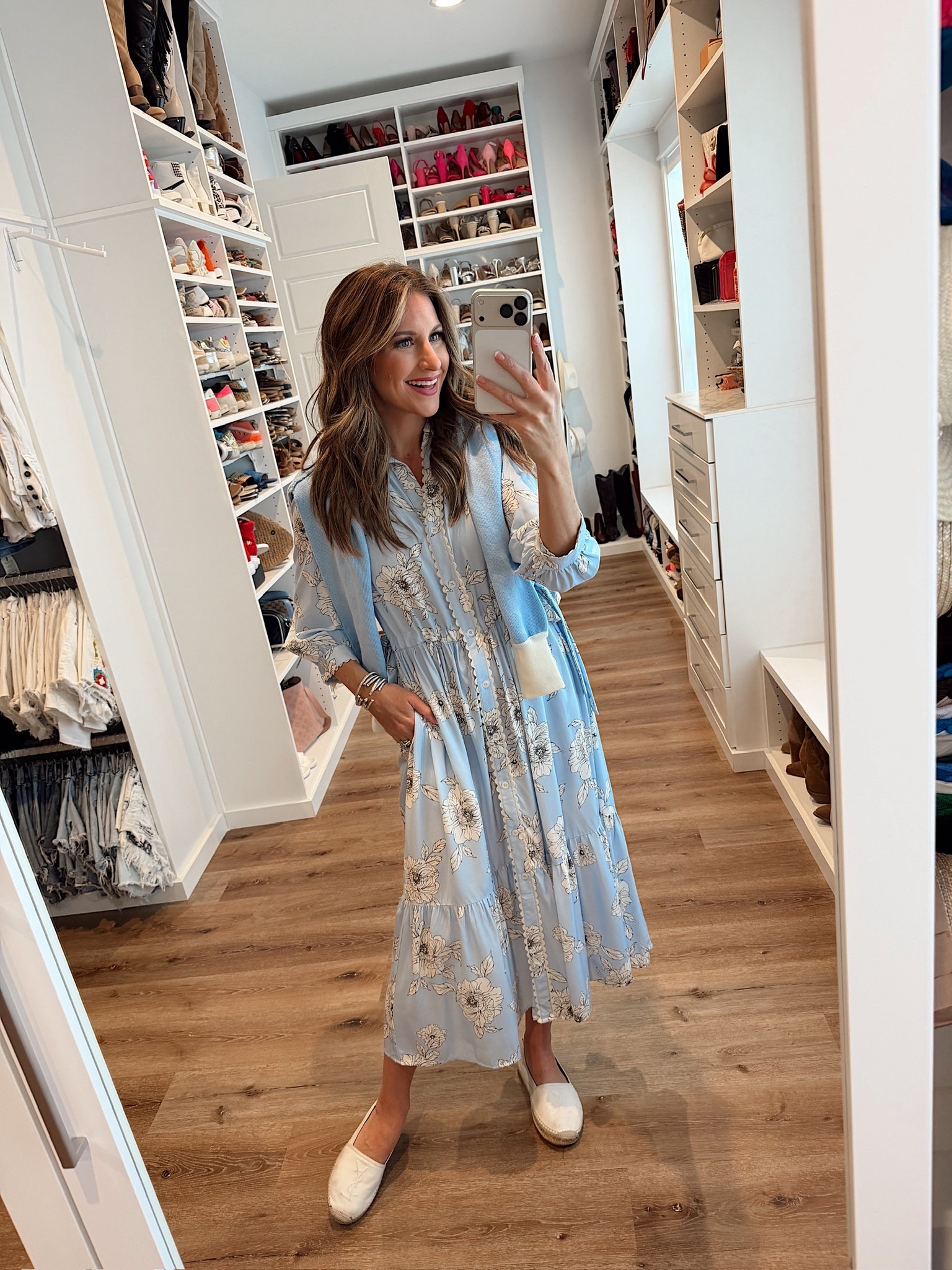 In a small dress, medium cardigan, espadrille flats and accessories for spring - fits tts.

#LTKootd #LTKgrwm #LTKSeasonal