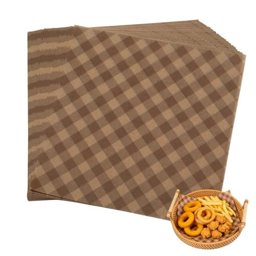 urmetimern 100 Pcs Wax Paper Sheets, 7''x7'' Greaseproof Basket Liners, Brown Deli Paper Sheets for Hot Dog/BBQ/Picnic/Food Truck/Party | Amazon (US)