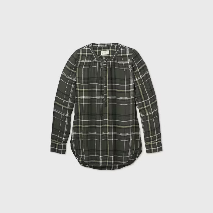 Women's Plaid Long Sleeve Tunic Popover Blouse - Universal Thread™ | Target