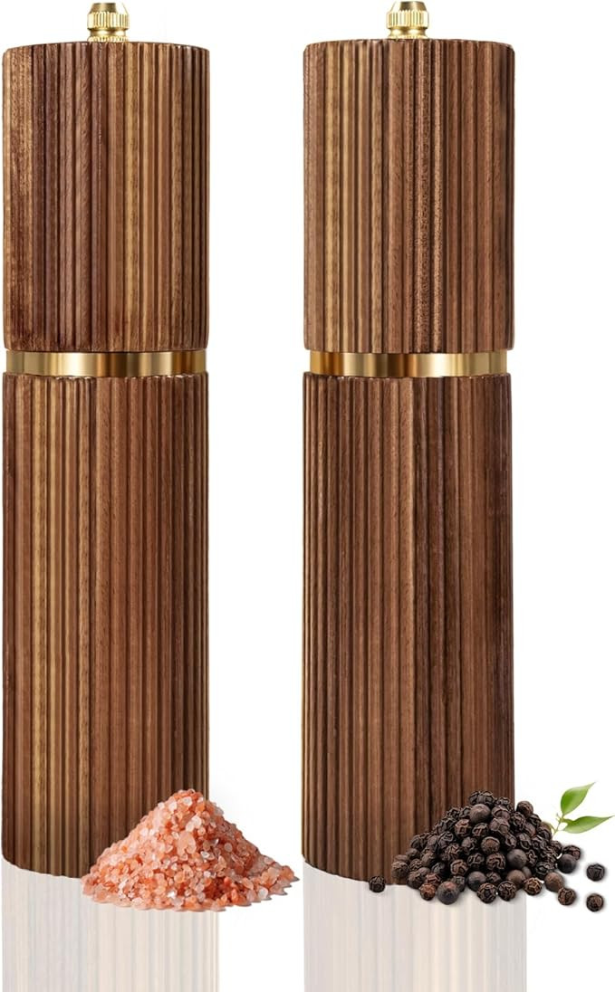 Saicefe 2 Pack Acacia Wooden Salt and Pepper Grinder Set Pepper Mills 8 In | Amazon (US)