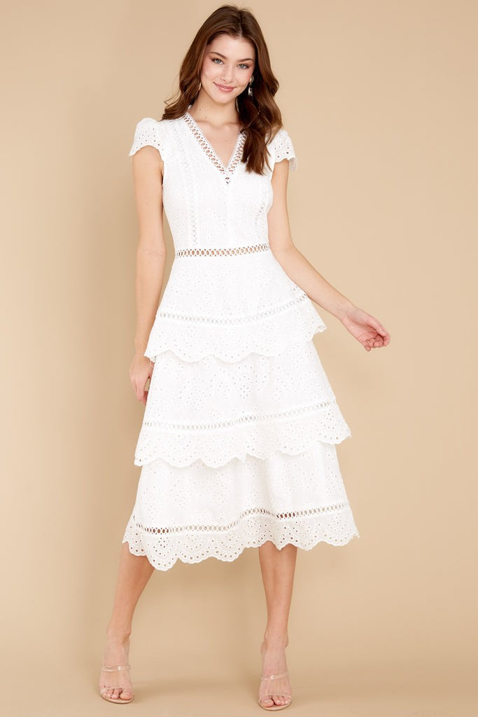 Brunch Out White Eyelet Midi Dress | Red Dress 