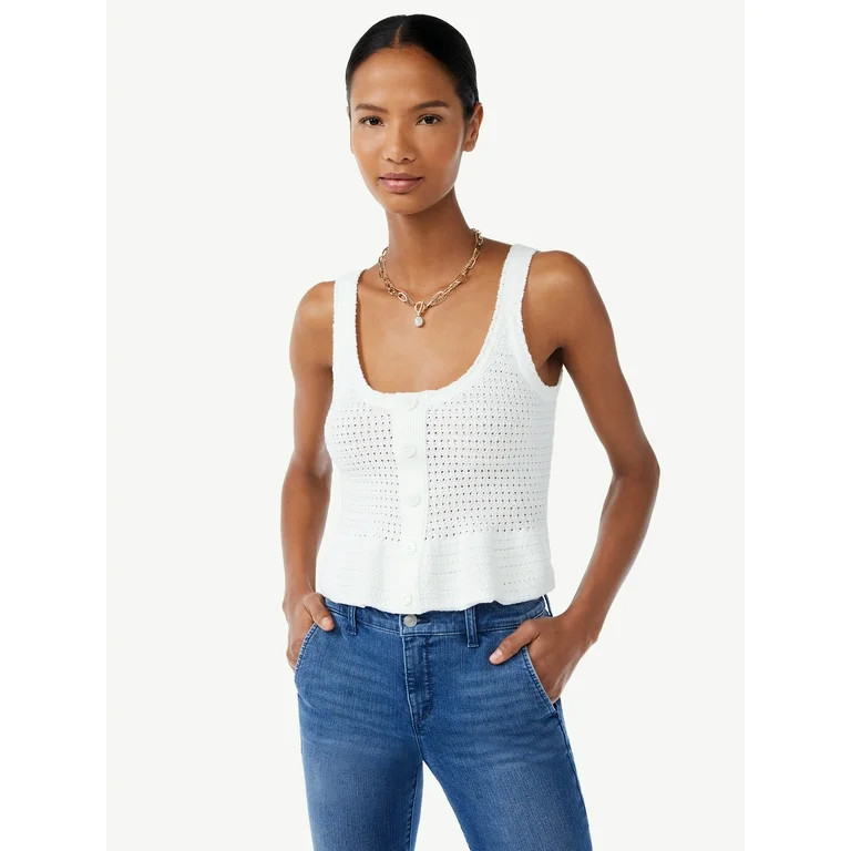 Scoop Women's Peplum Tank Top with Button Front | Walmart (US)