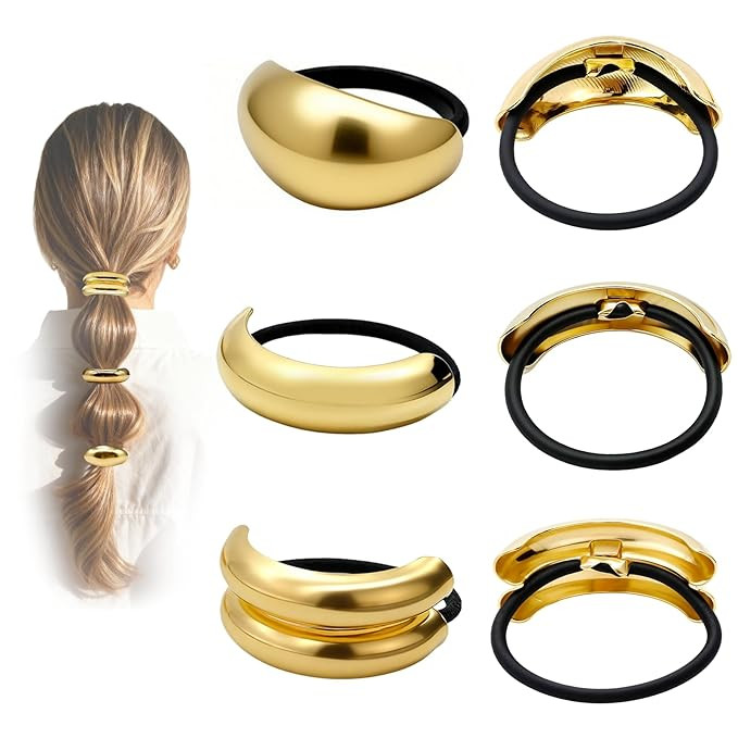 6Pcs Gold Hair Ties - 3 Styles Gold Hair Accessories for Women & Girls, Elegant Chic Metal Hair C... | Amazon (US)