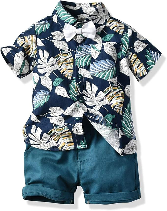JunNeng Toddler Baby Boy Shorts Sets Hawaiian Outfit,Infant Kid Leave Floral Short Sleeve Shirt T... | Amazon (US)