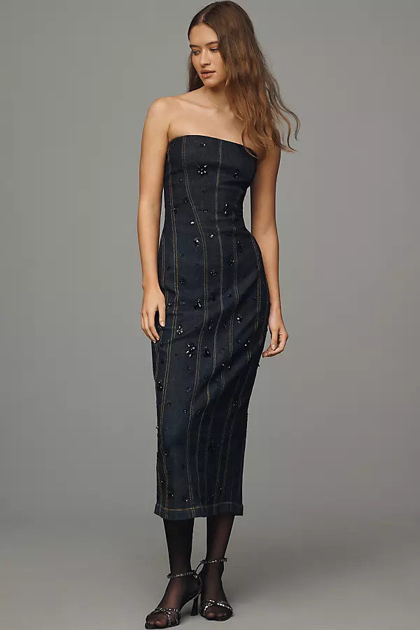 By Anthropologie Strapless Beaded Denim Dress | Anthropologie (UK)