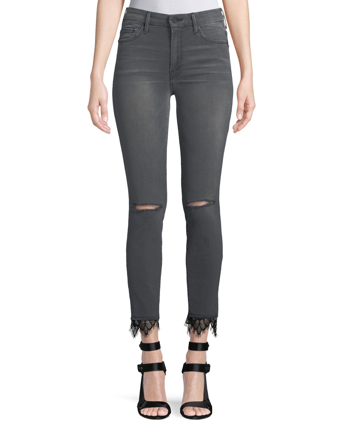 Looker High-Rise Skinny-Leg Ankle Jeans with Lace Hem | Neiman Marcus
