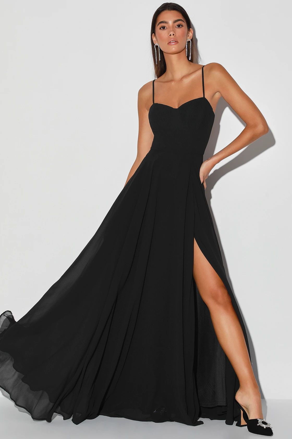 Cause for Commotion Black Pleated Bustier Maxi Dress | Lulus (US)