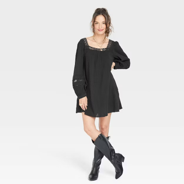 Women's Balloon Long Sleeve Lace Inset Shift Dress - Universal Thread™ | Target