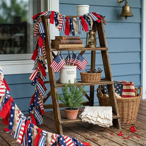 Patriotic Flag Rag Garland | Antique Farm House