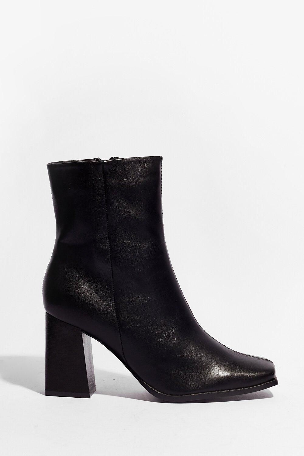 Womens Faux leather square toe block heel Boots - Black | NastyGal (US & CA)