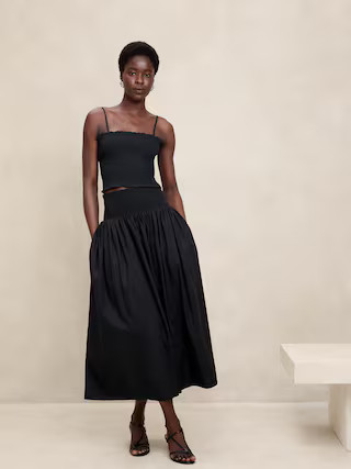 Smocked-Waist Poplin Maxi Skirt | Banana Republic Factory