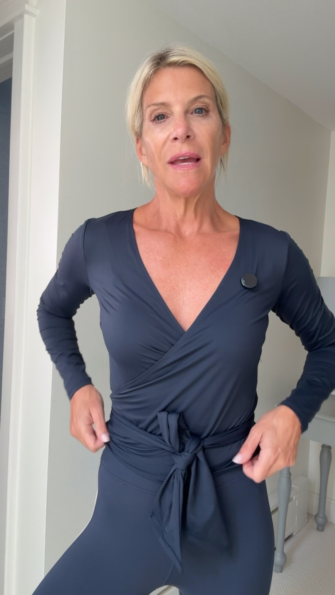 I went looking for affordable workout clothes and Target clearly decided to show off. This ballerina-style top with those striped leggings is so flattering and soft that I’m already calling it — this one is getting worn.