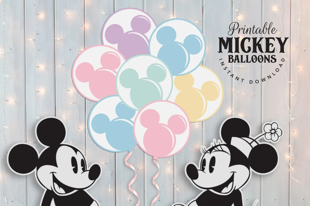 Printable Pastel Mickey Balloons, Disneyland Baby Shower Stand up Prop, Mickey Birthday Party Dec... | Etsy (US)