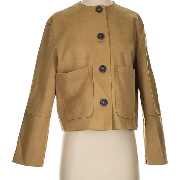 Zara Tan Women's Cropped Jacket Faux Suede Utility Pockets XS | Poshmark