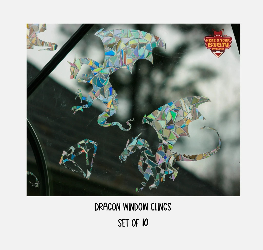 Dragons Window Cling. Fantasy Sun Catcher. Rainbow Prism Decoration. Static Clings. 10 Decals Wit... | Etsy (US)