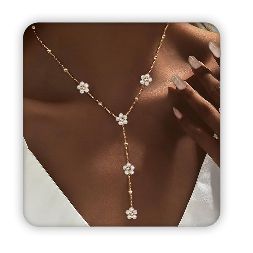 SmileBelle Y Shaped Daisy Pearl Necklaces for Women, Daisy Jewelry Long Pendant Flower Necklace a... | Amazon (US)