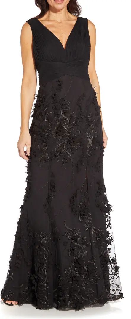 Aidan Mattox by Adrianna Papell Embroidered Mesh Trumpet Gown | Nordstrom | Nordstrom