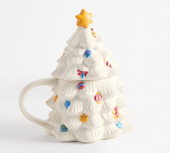 Christmas in the Country Lidded Tree Stoneware Mug | Pottery Barn (US)