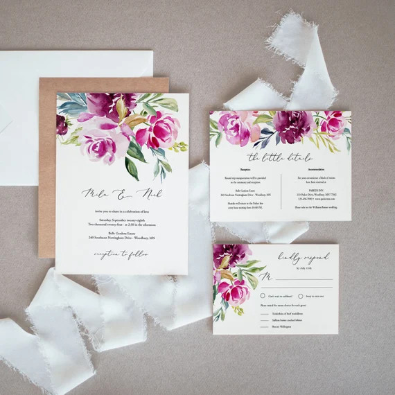 Purple Wedding Invitation Template Download Printable | Etsy | Etsy (US)