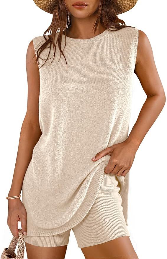 Glamaker Women's 2 Piece Short Sets Summer Lounge Sets Sweater Knit Beach Vacation Matching Sets ... | Amazon (US)