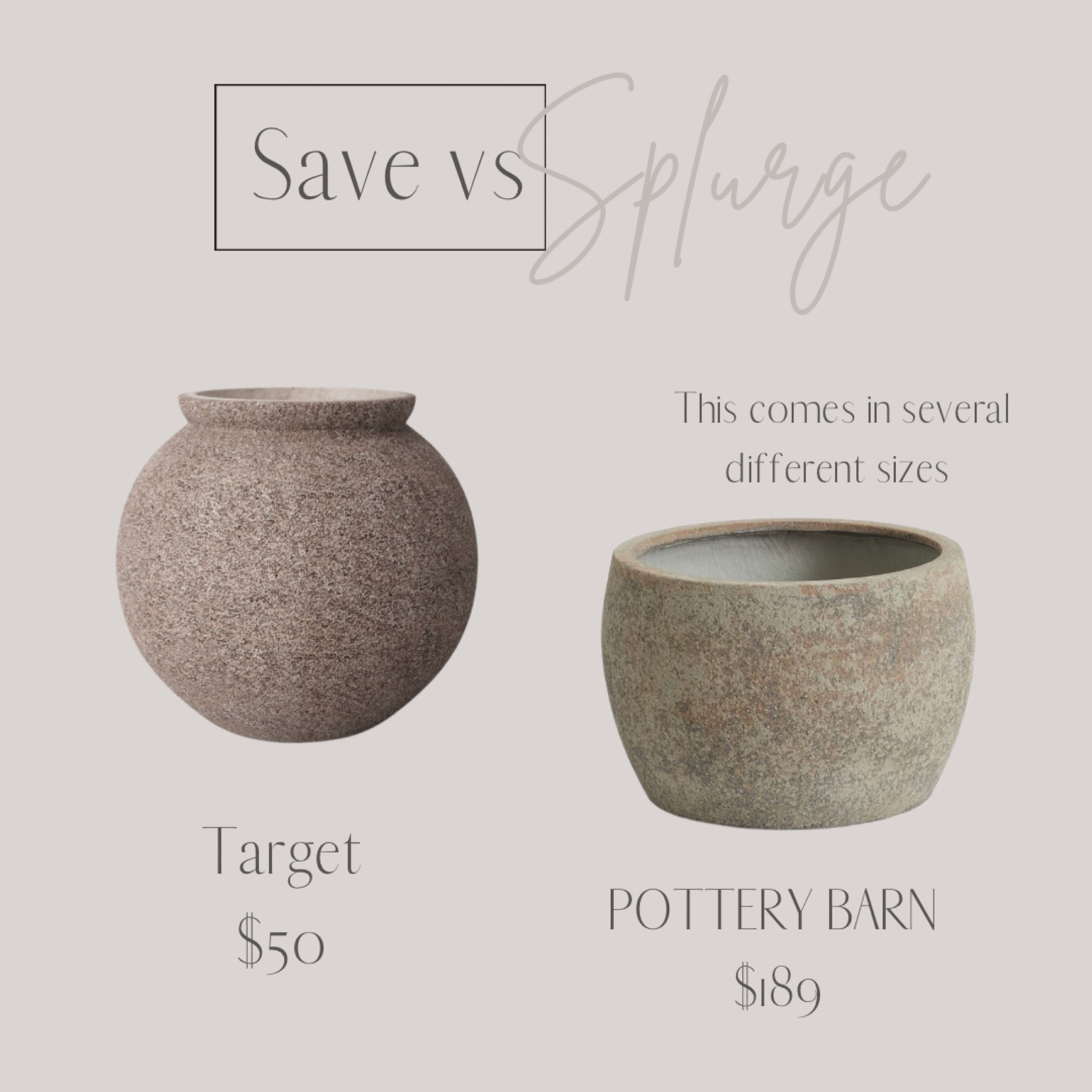 Save vs Splurge 


Target, Studio McGee, Pottery Barn, Pottery Barn dupe, pot, planter, outdoor decor, home decor. 

#LTKhome #LTKSeasonal