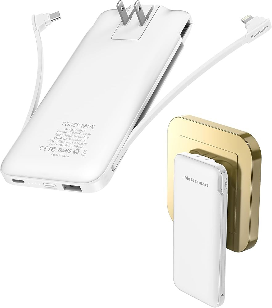 Metecsmart Portable Charger, Power Bank, Built in Cable and AC Wall Plug, 10000mAh USB C Phone Ch... | Amazon (US)