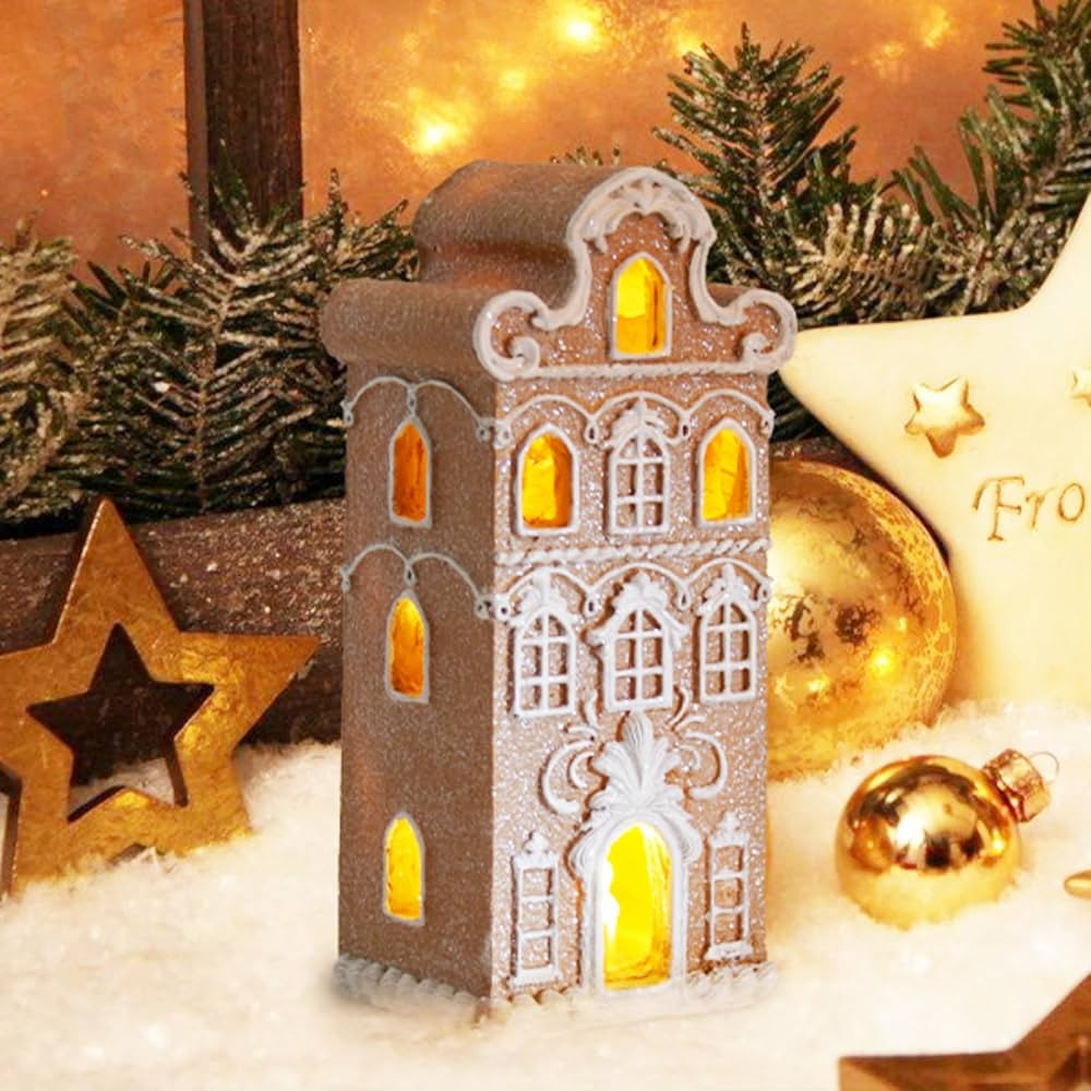Cynkeyee Gingerbread House Christmas Decorations Indoor - Resin Christmas Gingerbread House with Led Light Christmas Village Home Decor Gifts for Women Christmas 2.5 * 2 * 5.5 Inch | Amazon (US)