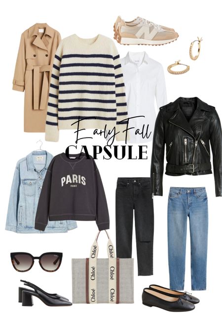 Early fall budget favorites to build capsule wardrobe white button down good trench coat moto jacket abecrombie jeans new balance sneakers 