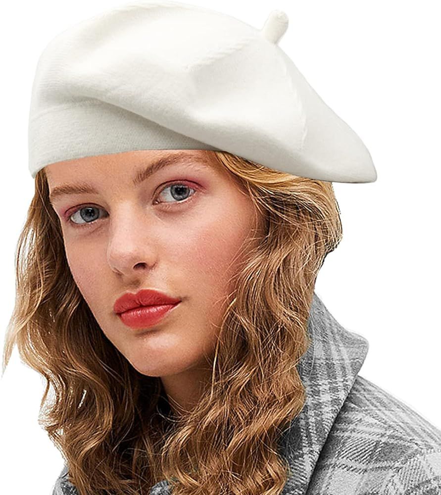 Sydbecs Cashmere Beret Hats for Women Girls, Reversible French Berets Hat Solid Color Style | Amazon (US)