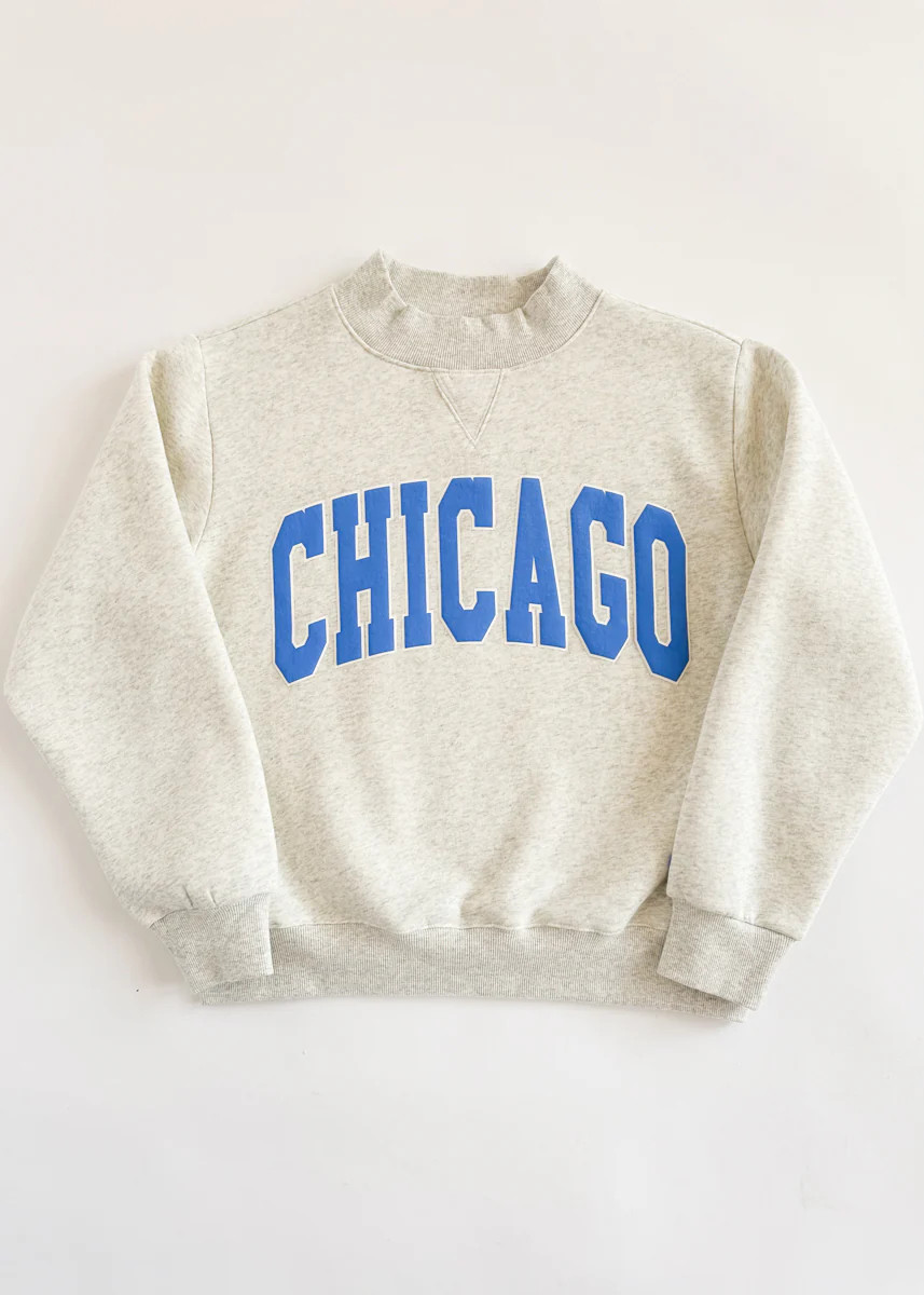 Chicago Mock Neck Sweatshirt - Heather Grey &amp; Blue | Alice & Wonder