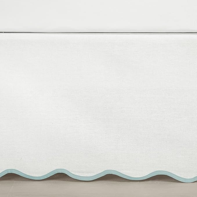Lush Decor Coastal Chic Scallop Edge Linen Textured Bed Skirt Blue/White Single Queen - Soft Eleg... | Amazon (US)