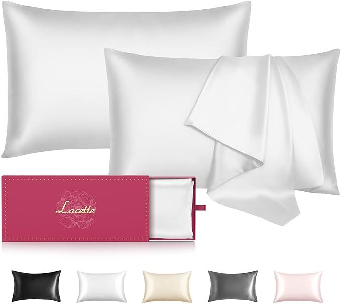 Lacette Mulberry Silk Pillowcase for Hair and Skin Set of 2, 22 Momme Mulberry Silk&Wood Pulp Fib... | Amazon (US)