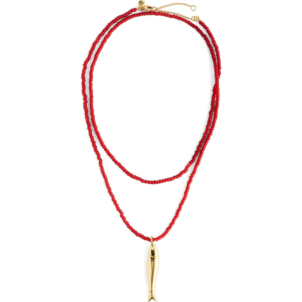 Madewell Fish Pendant Beaded Necklace in Antique Gold at Nordstrom | Nordstrom