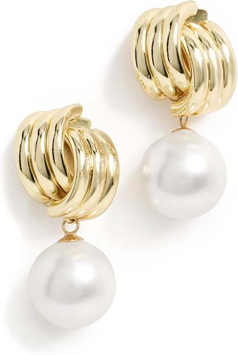 SHASHI Women's Knot Pearl Drop Earrings, Gold/Pearl, One Size | Amazon (US)