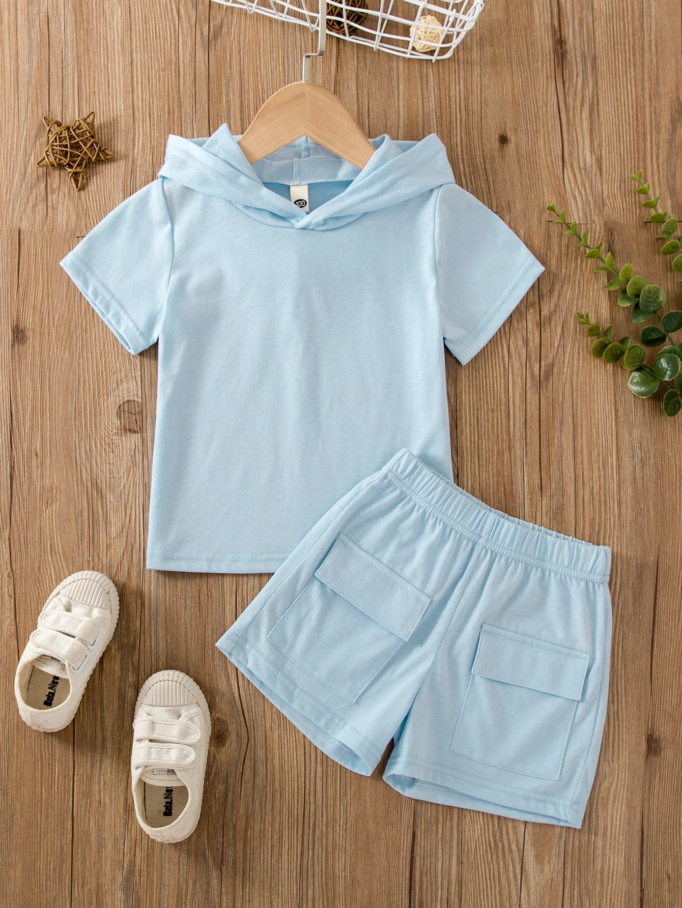 Toddler Boys Hooded Tee & Flap Pocket Shorts | SHEIN