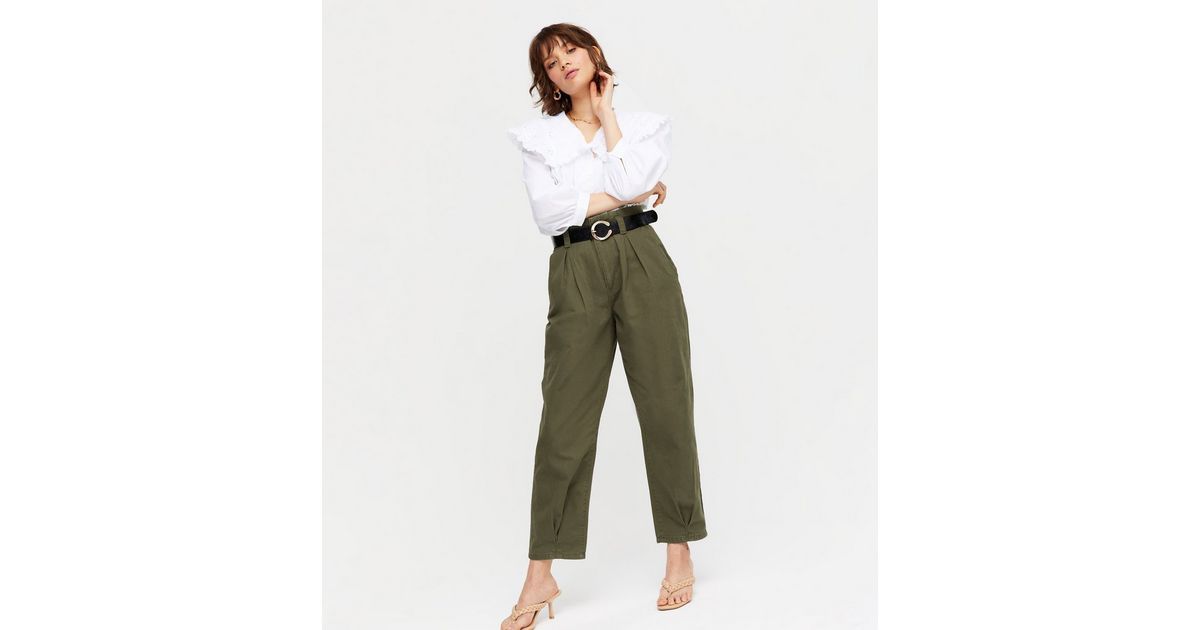 Khaki Denim Belted Trousers
						
						Add to Saved Items
						Remove from Saved Items | New Look (UK)