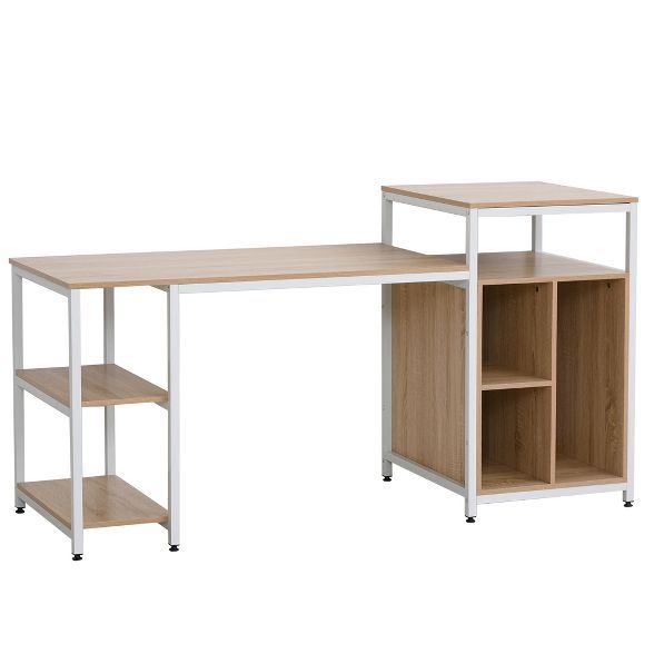 HomCom Computer Desk Table with Shelves and Open Storage Shelves | Target