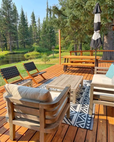 Looking forward to summers at the cabin.  Our deck there is huge, so we created a living room/sitting area, a dining area with a grill, and then at the far end a hot tub.  Sharing all my favorite deck decor and furniture.  

#LTKSeasonal #LTKhome